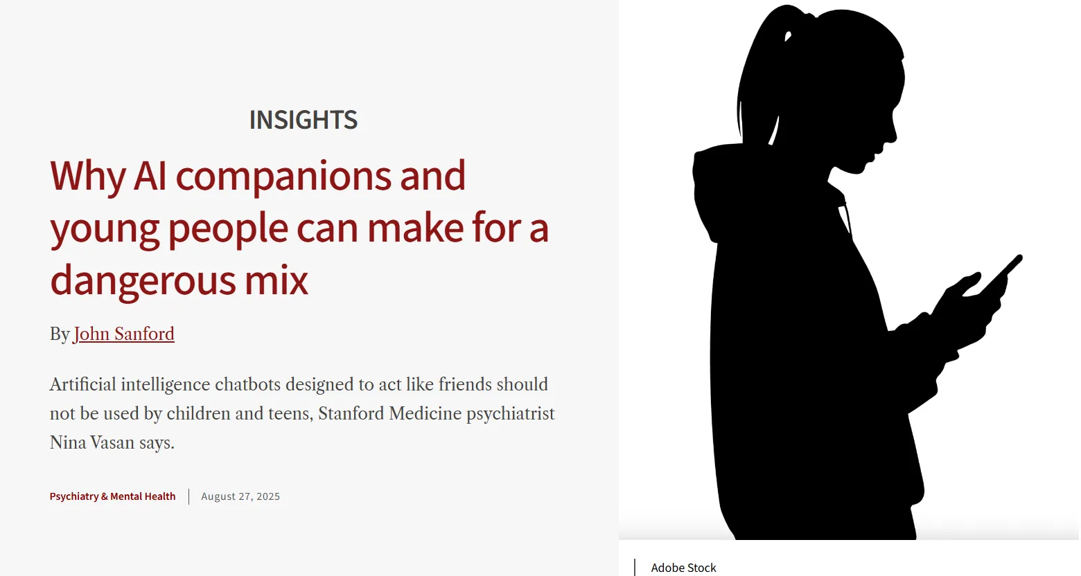 Why AI Companions and Young People Don't Mix - Stanford Insights
